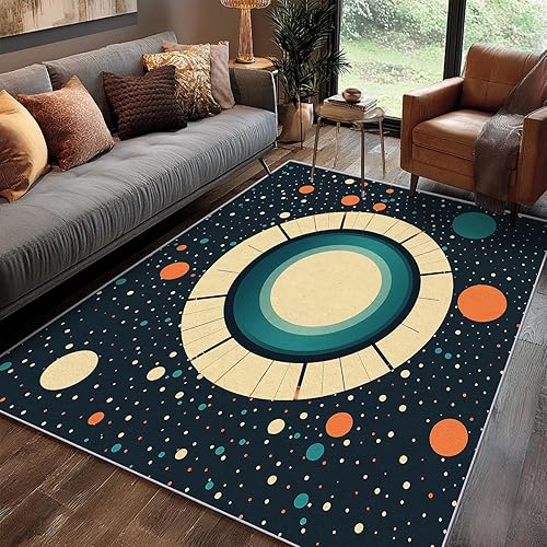 Miniatura 30 de Alfombra retro de los años 70, alfombras de área de 6 x 8 pies, patrón geométrico moderno de mediados de siglo, para sala de estar, dormitorio,