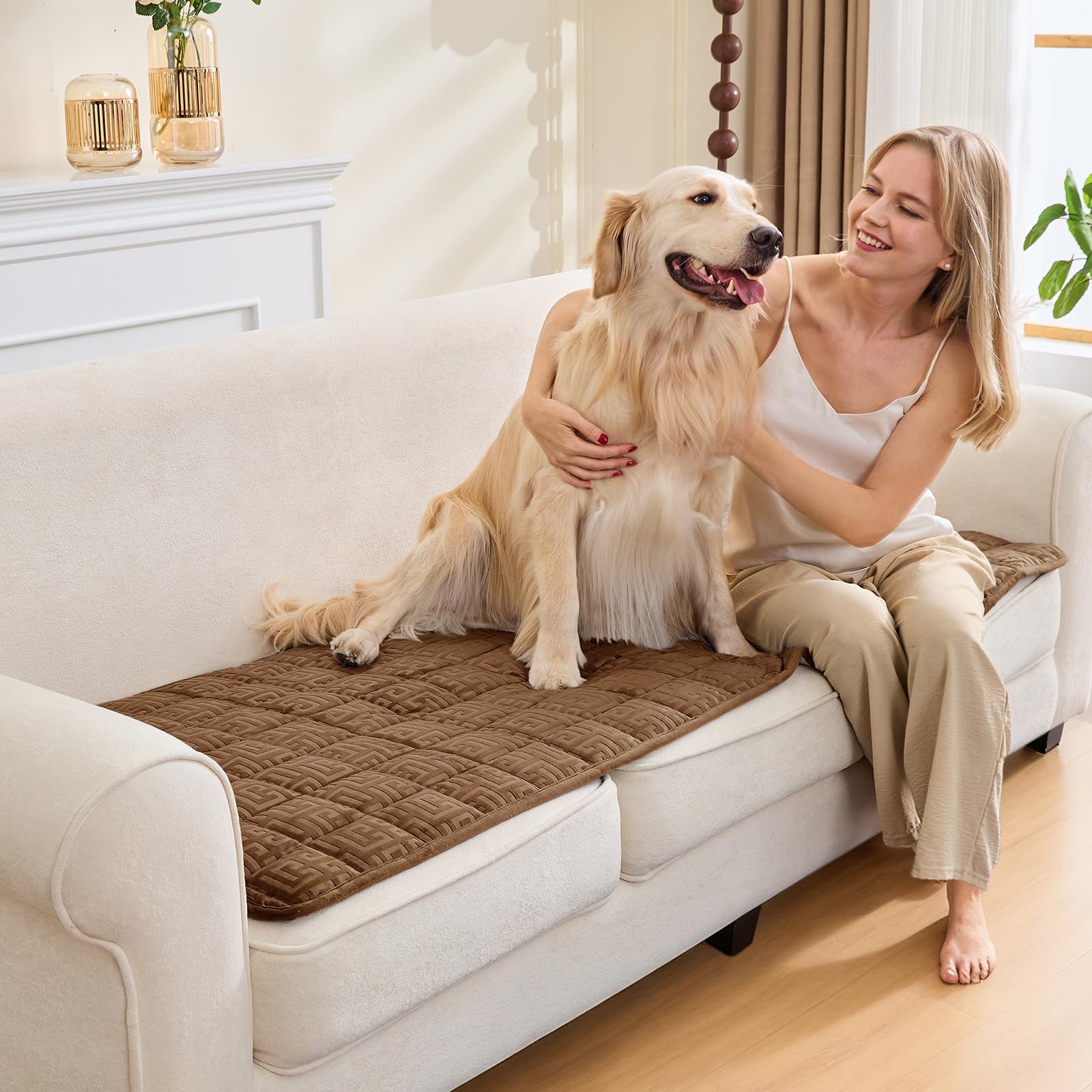SYLC Sofa Cover Bronze Velvet Quilting,Thick Sofa Cover 1 Seater Corner L Shape Settee Non Slip Seat Cushion Covers Protector for Living Room Caravan (Bronze,70×70cm / 1 Piece)