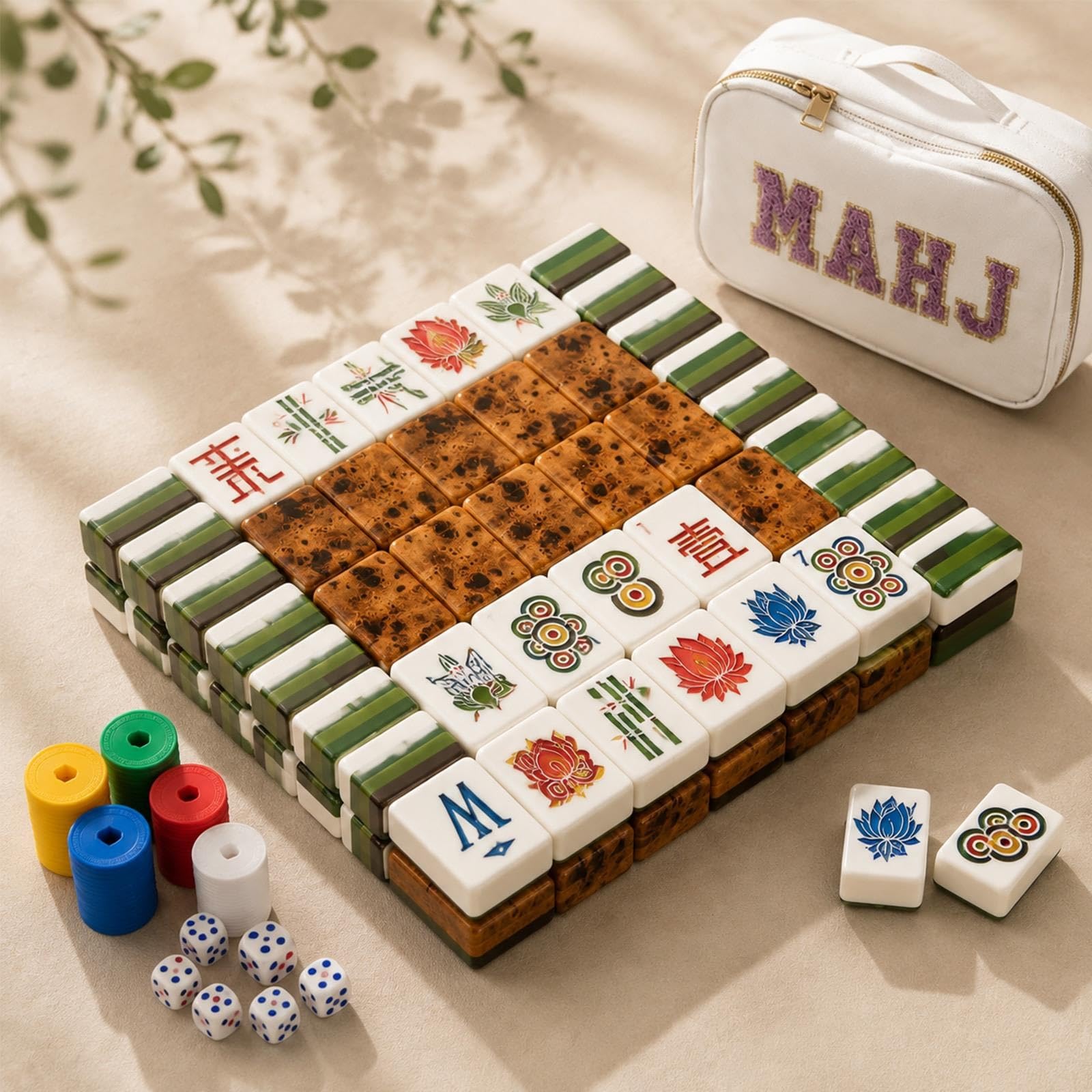 Set di Mahjong a 4 strati, composto da 160 tessere acriliche e tessere