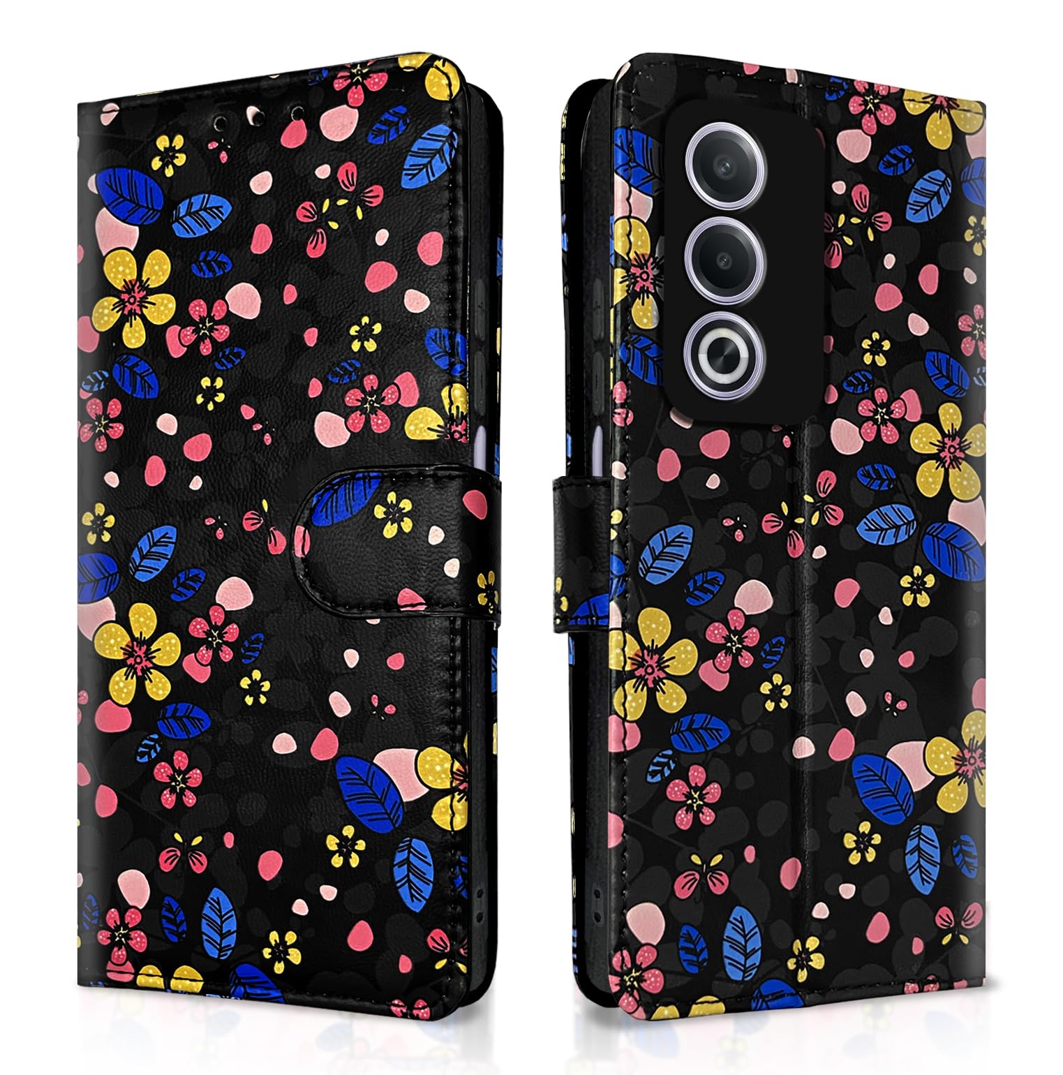 Pikkme Flip Cover for Girls Leather Finish | Inside TPU with Card Pockets | Wallet Stand and Shock Proof | Complete Protection Flip Case for Oppo A3 Pro 5G (Black Flower) (B0D8FX33TL) Amazon Price History, Amazon Price Tracker
