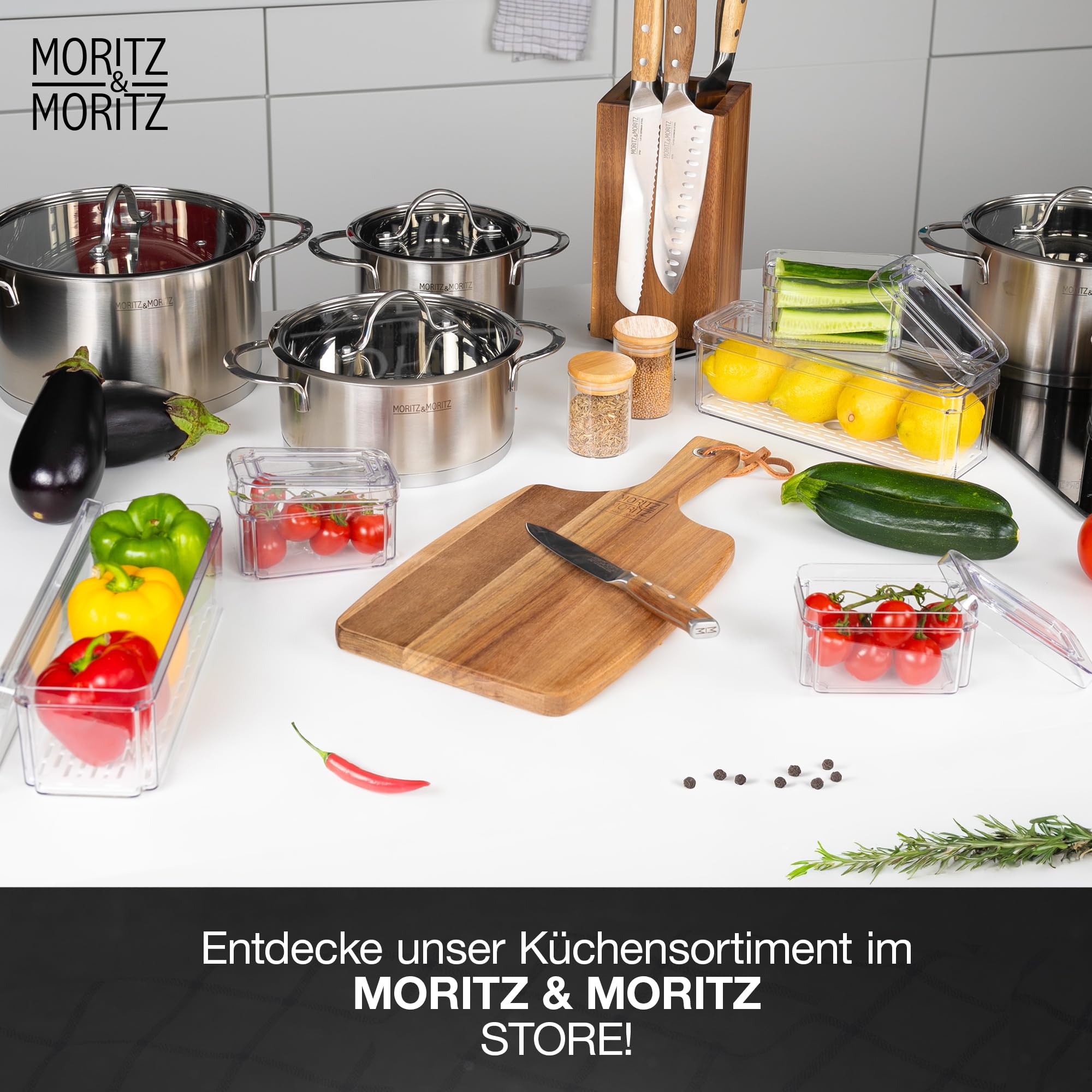 Moritz & Moritz 10er Pack Kühlschrank Organizer Set mit Deckel - Kühlschrank Boxen Stapelbar - Kühlschrankboxen Transparent - Robust - Aufbewahrungsboxen für Küche Vorratsschrank Schublade