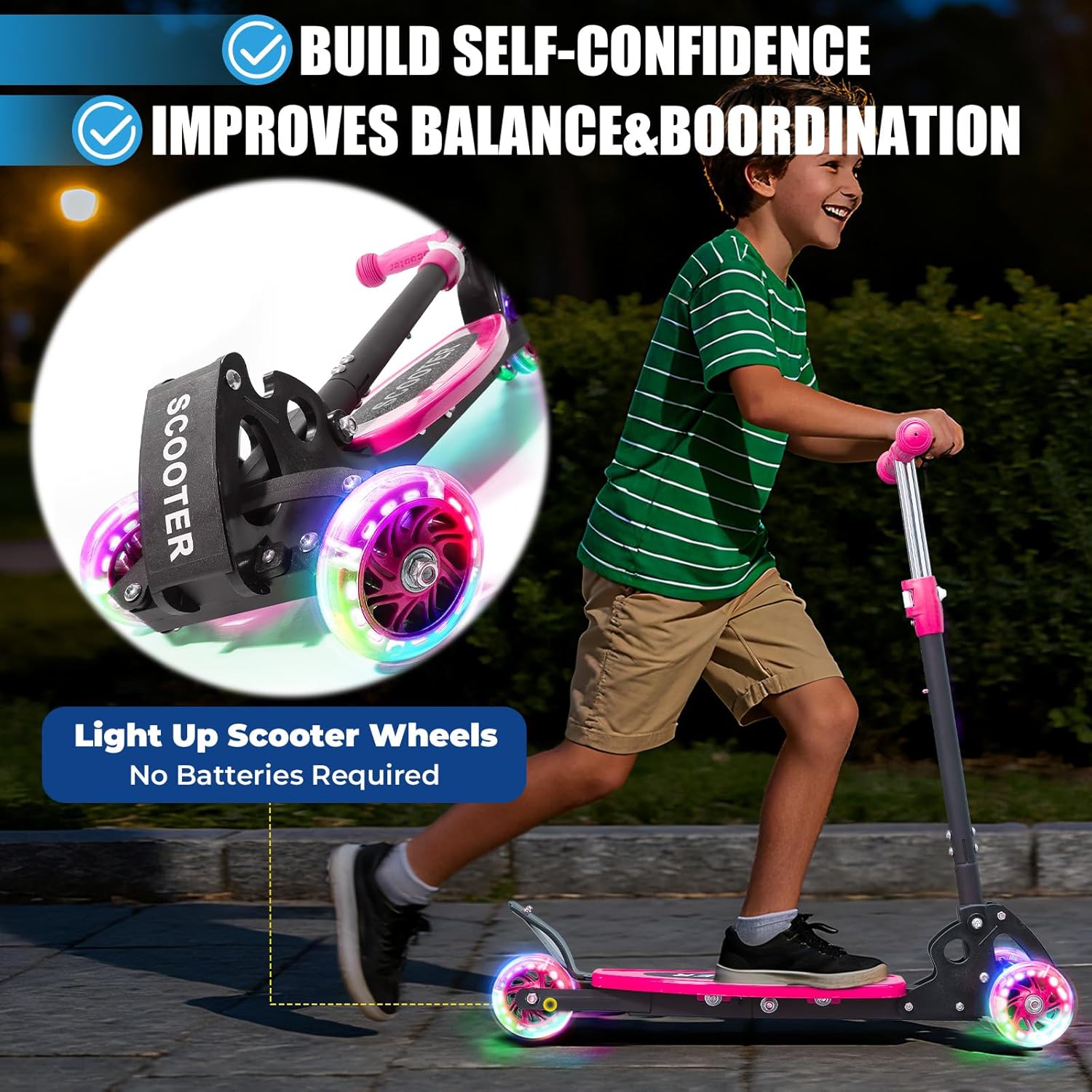 Foldable Kids Scooter with Lean-to-Steer Technology, LED Light-Up Wheels, and Quick-Adjust Handlebar – Ideal Outdoor Gift for Ages 3/4/5/6/7