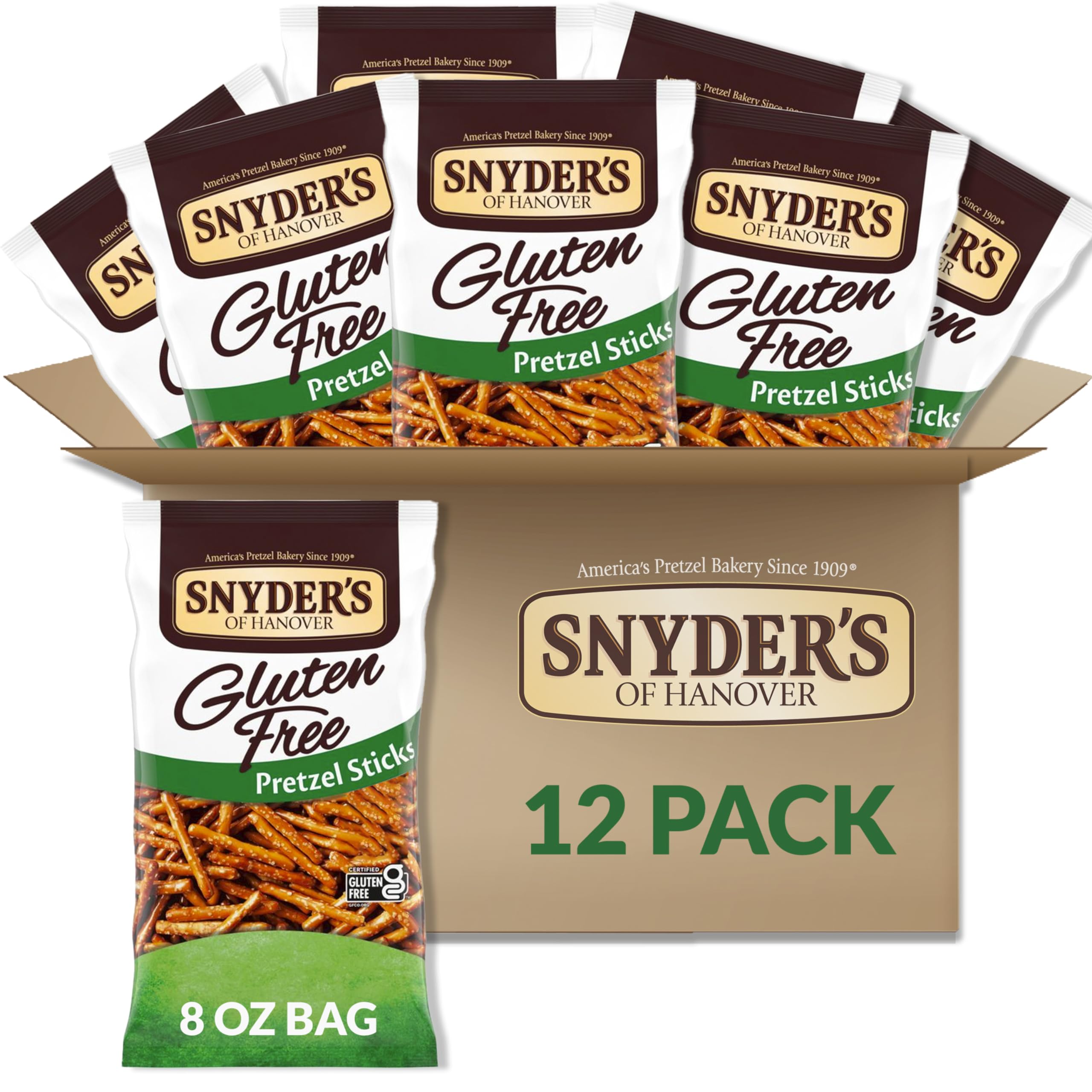 Snyder's of Hanover Pretzels, Gluten Free Pretzel Sticks, 8 Oz (Pack of 12)