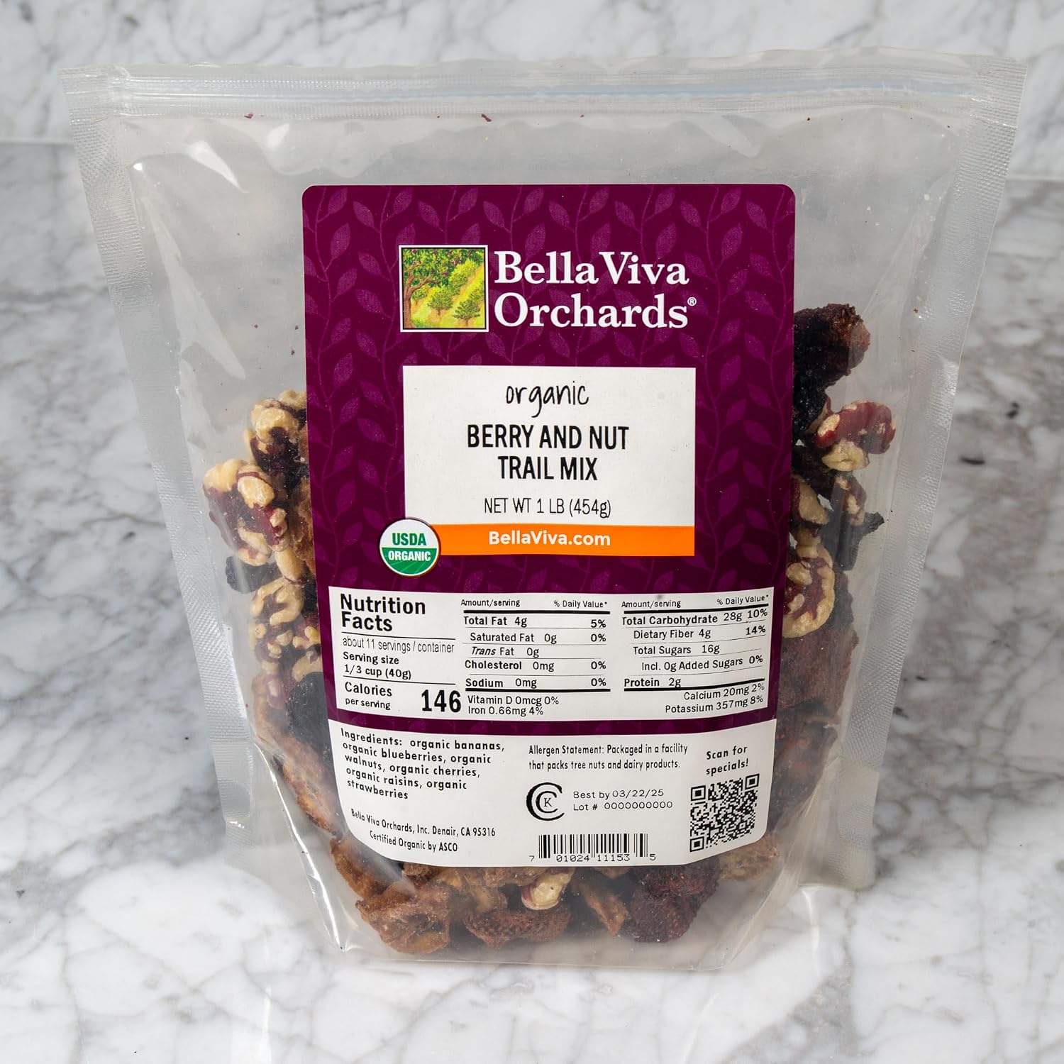 Bella Viva Orchards Organic Dried Berry and Nut Trail Mix, Sweet no Sugar Added, 1 lb of Dried Fruit image 3