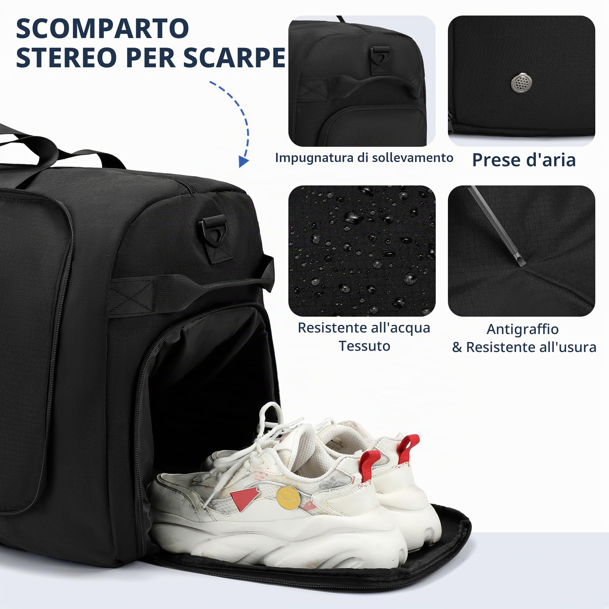 Borsone da Viaggio e Palestra 90L Pieghevole Impermeabile, Borsa Sportiva Grande Capacità 69x32x40 cm, Unisex per Donna e Uomo (Nero)
