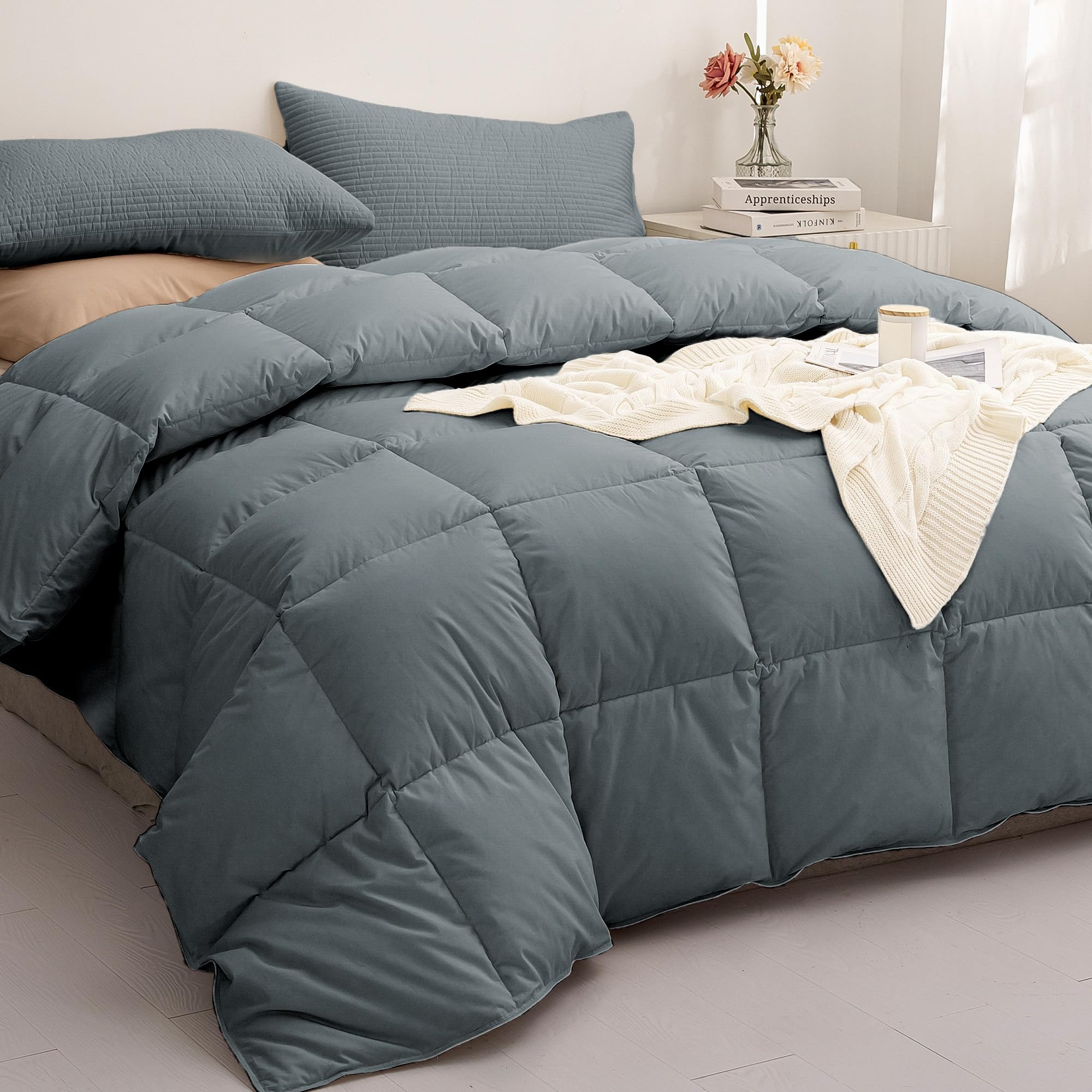 Edredón de Plumas y plumón para Todas Las Estaciones, Nórdico para Cama 80/90, Transpirable Cálido, Relleno Esponjoso y Ligero, Lavable a Maquina, Oeko-Tex, 135x200cm, Gris Oscuro