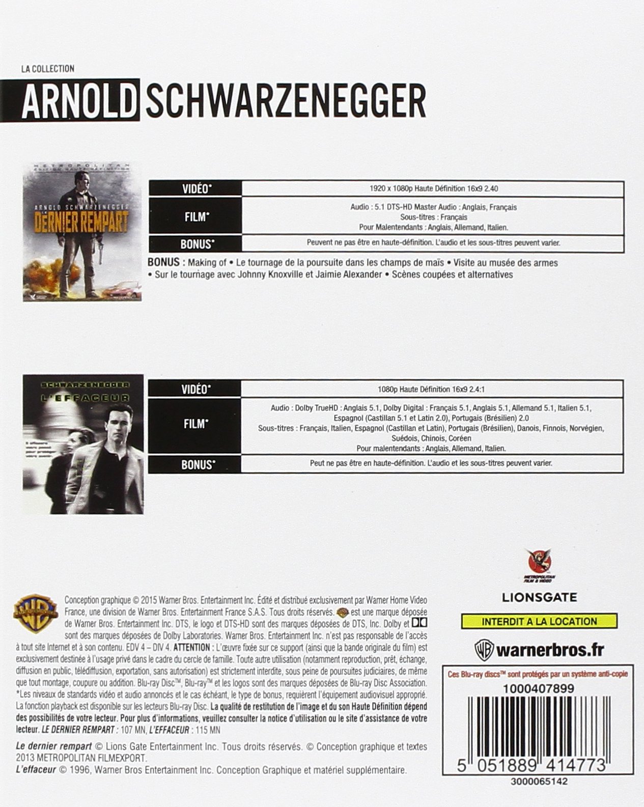 La Collection Arnold Schwarzenegger - Le Dernier Rempart + L'effaceur - Coffret Blu-Ray