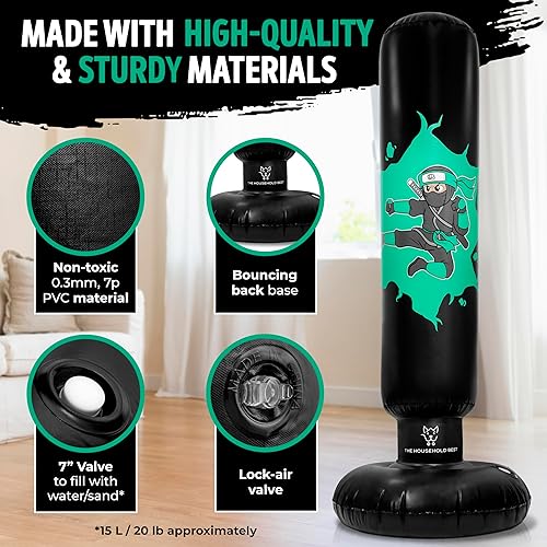 Miniatura 7 de THB Punching Bag for Kids - Inflatable Punching Bag with Boxing Gloves for Kids Age 3-8, 63 Ninja Boxing Bag with Electric Air Pump to Practice
