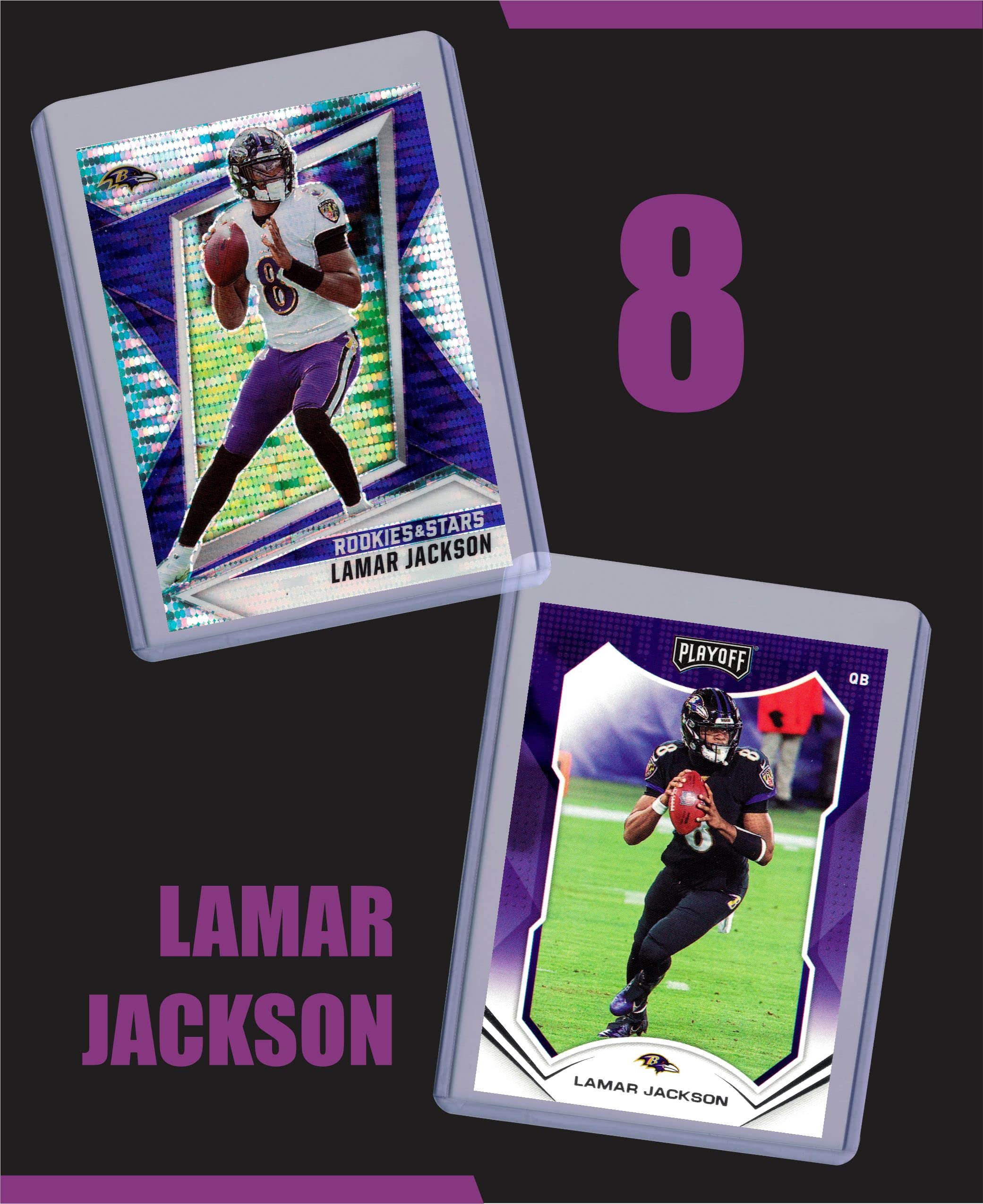 Katouigb Lamar Jackson Football Cards (5) Assorted Bundle - Baltimore Ravens Trading Card Gift Set