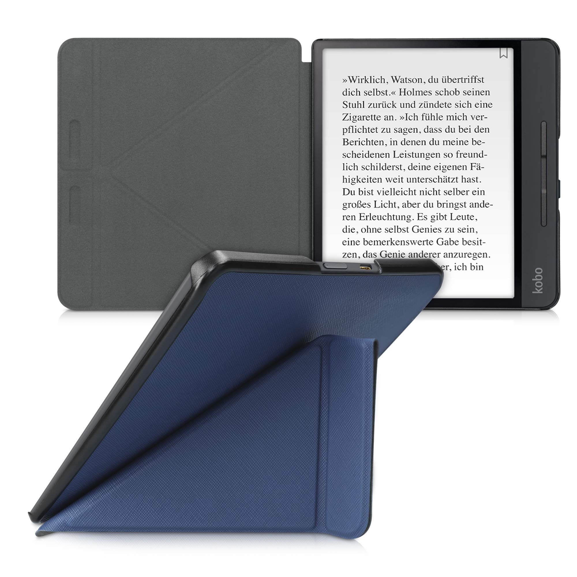 kwmobile Custodia Pieghevole Compatibile con Kobo Forma Cover - Cover Magnetica Pelle PU eReader - blu scuro