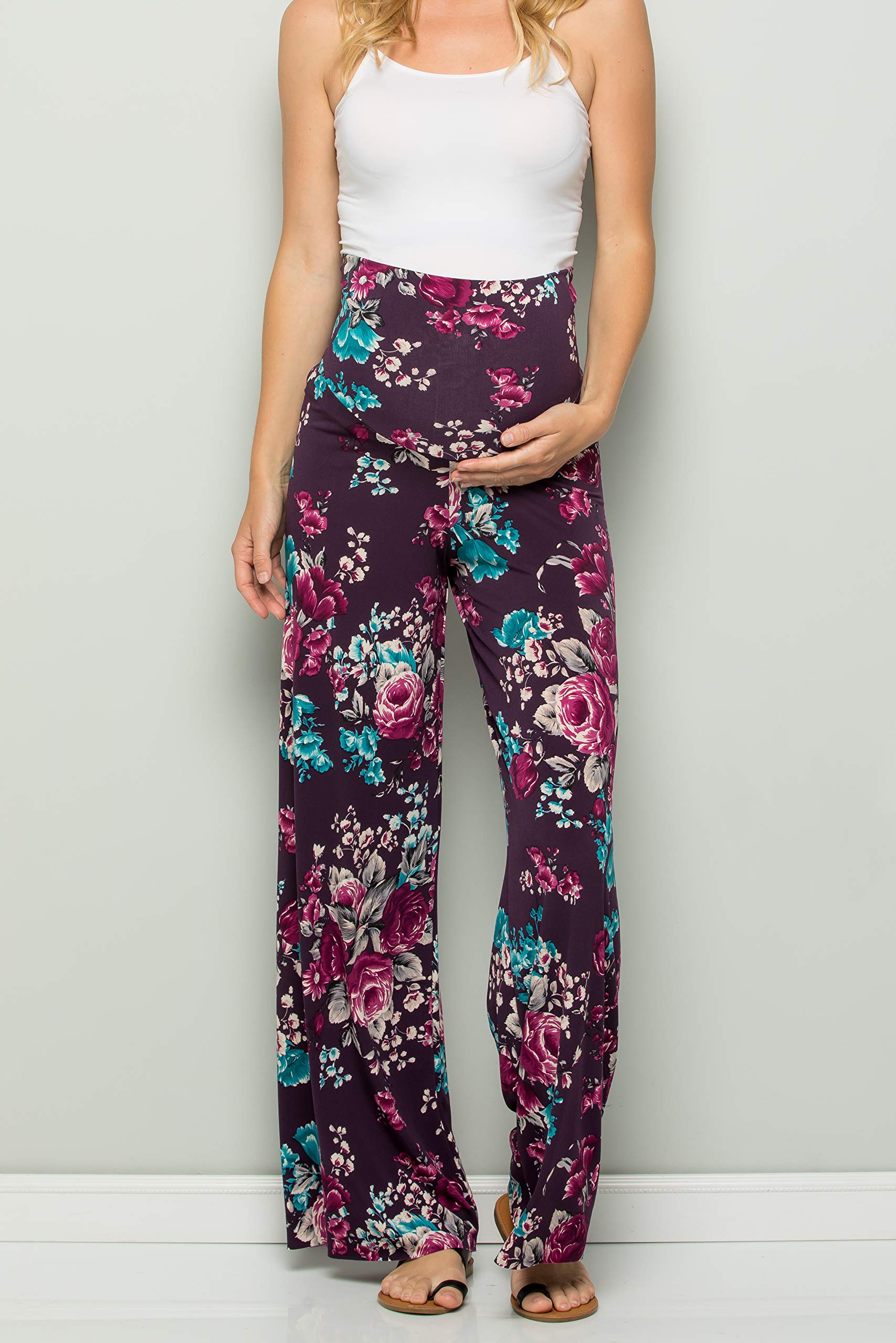 My Bump Damast-Palazzo-Hose für Damen, leger, Bohemian-Stil, mit Bauchkontrolle