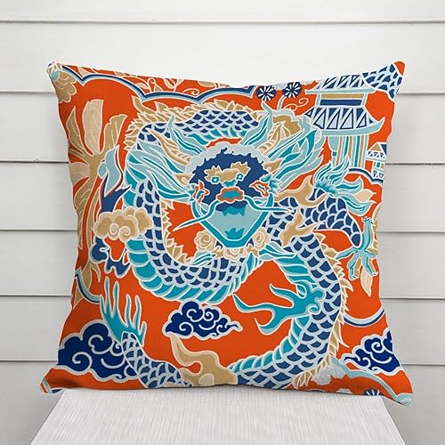 Vista 182 de ArogGeld Chinoiserie - Fundas de almohada escénicas asiáticas, estilo asiático, funda de almohada azul y verde Kelly, funda de cojín para decoración