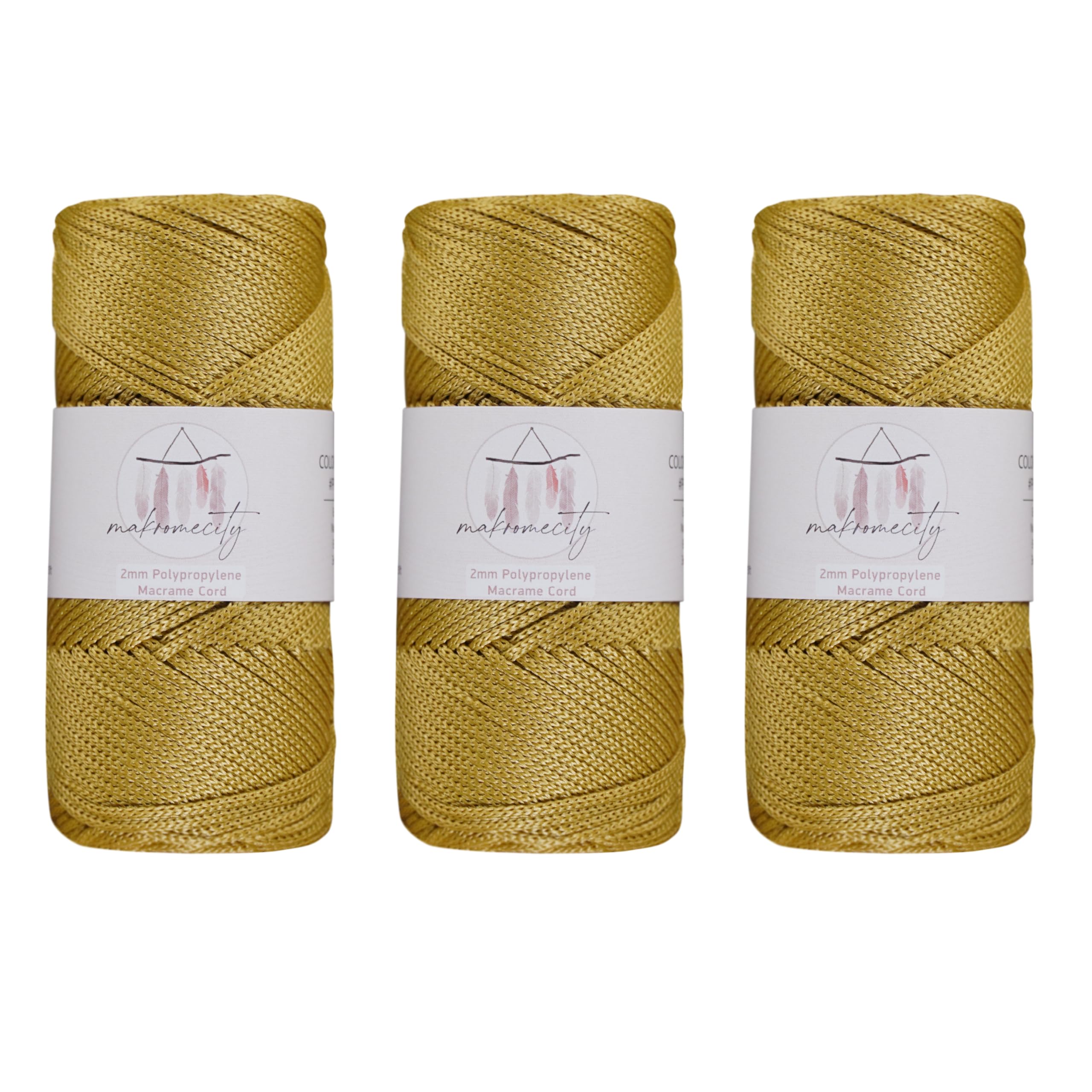 Makromecity, Polyester Macrame Cord 2mm x 125 Yards (375 feet) 2mm Polypropylene Macrame Cord Crochet Macrame Bag Cord Crafts for Wall Hangings, Bags, Underplate, Rug (3, Mustard)