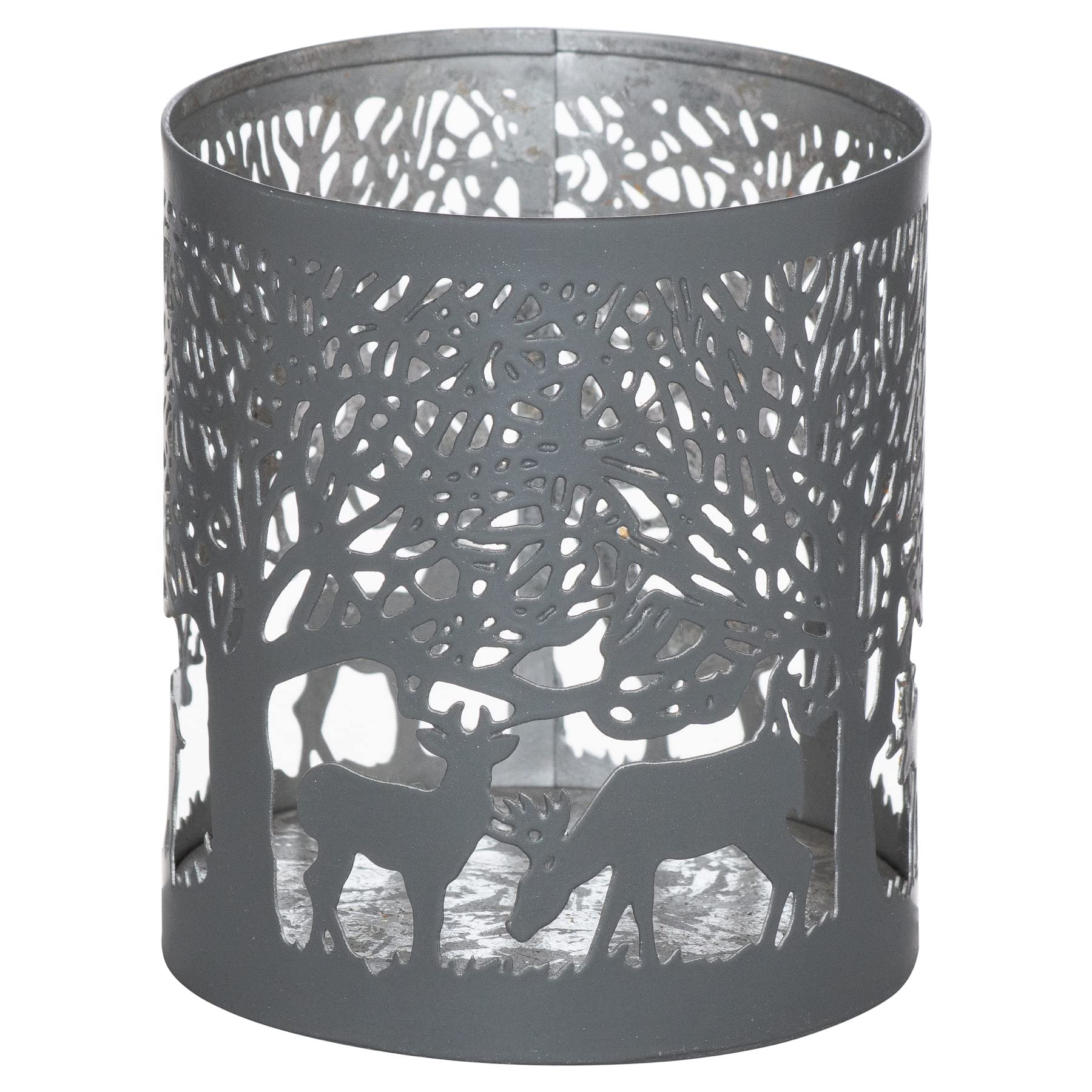 Hill Interiors Smal Silver and Grey Glowray Stag in Forest Lantern, METAL, Mixed, 10 x 9 x 0.11 cm