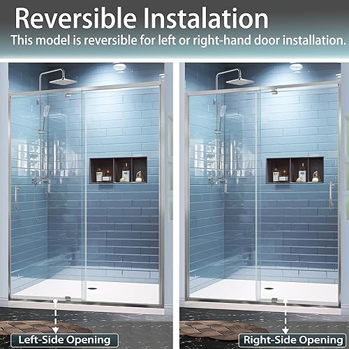 Miniatura 8 de GroGro Puerta de ducha deslizante de 56-60 pulgadas de ancho x 71 pulgadas de alto, puerta de ducha deslizante de vidrio semimarco, con vidrio