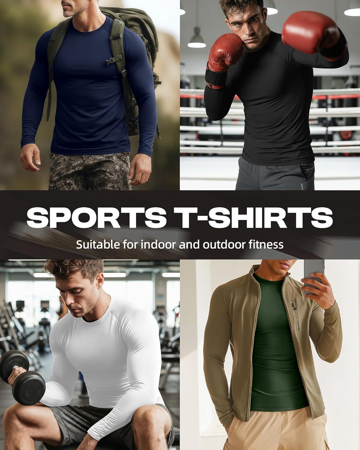 4 Pack Mens Long Sleeve Compression Shirts Crew Neck Workout Tight Tops Athletic Base Layer Undershirts - Image 5