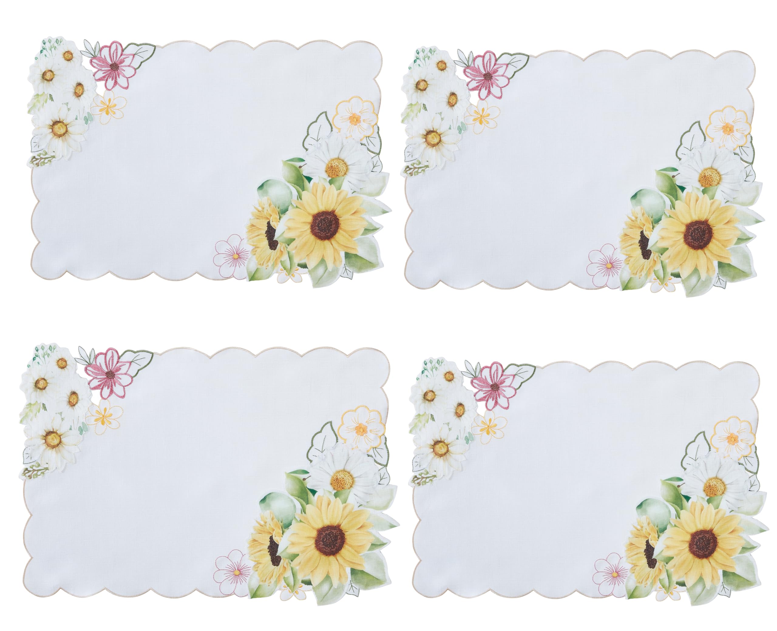 Newbridge Manteles individuales bordados de girasoles y margaritas, servilletas de tela con corte de primavera, juego de 4 manteles individuales