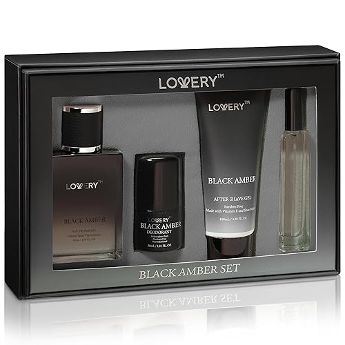 Miniatura 4 de LOVERY Regalos para papás – Perfume de ámbar negro para hombre 4 en 1 Desodorante y Colonia Set de regalo – Juego de 4 piezas de colonia para hombre