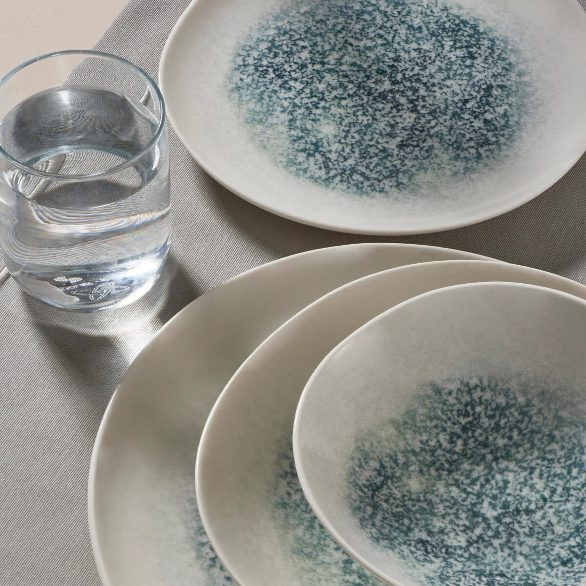 NORDIC SCHILLER Tafelservice Roden Series, 6 Personen, 24-tlg., Creme | Bone Porzellan, Blaue Struktur, Essteller, Dessertteller, Tiefe Teller