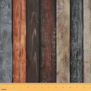 jejeloiu Farmhouse Fabric By The Yard Cabin Upholstery Fabric for Chairs Wood Grain Soft Flannel Indoor Decor for DIY Sewing Craft Projects Brown Yellow 5 Yards