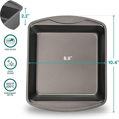 Miniatura 8 de Baker's Secret The Classic Collection - Juego de 2 moldes cuadrados antiadherentes para tartas de 8 pulgadas, revestimiento de grado alimenticio de