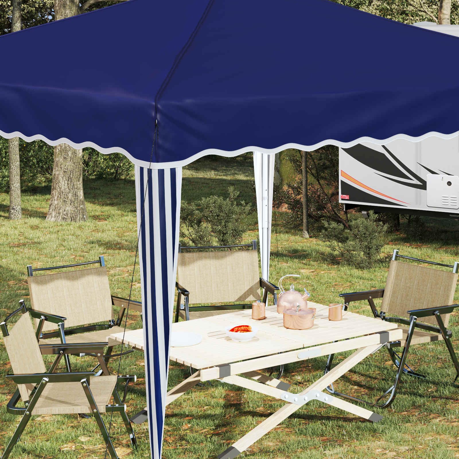 Namiot imprezowy Pop-up, niebieski, 288 x 288 x 245 cm, materiał Oxford, odporny na warunki atmosferyczne, z ochroną przed promieniowaniem UV, wytrzymała metalowa rama, w zestawie z linkami