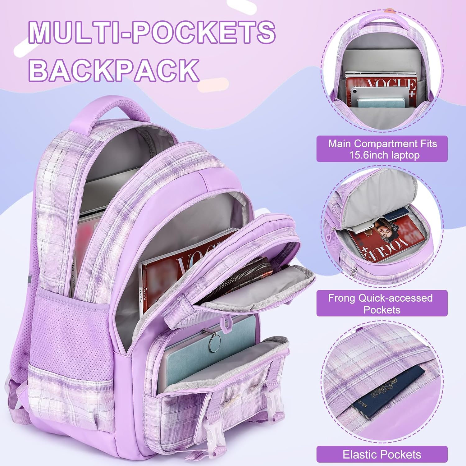 MOMUVO Backpack for Girls, Kids Backpack with Lunch Box, Bookbag for Girls Kindergarten Elementary Preschool Middle - Image 2