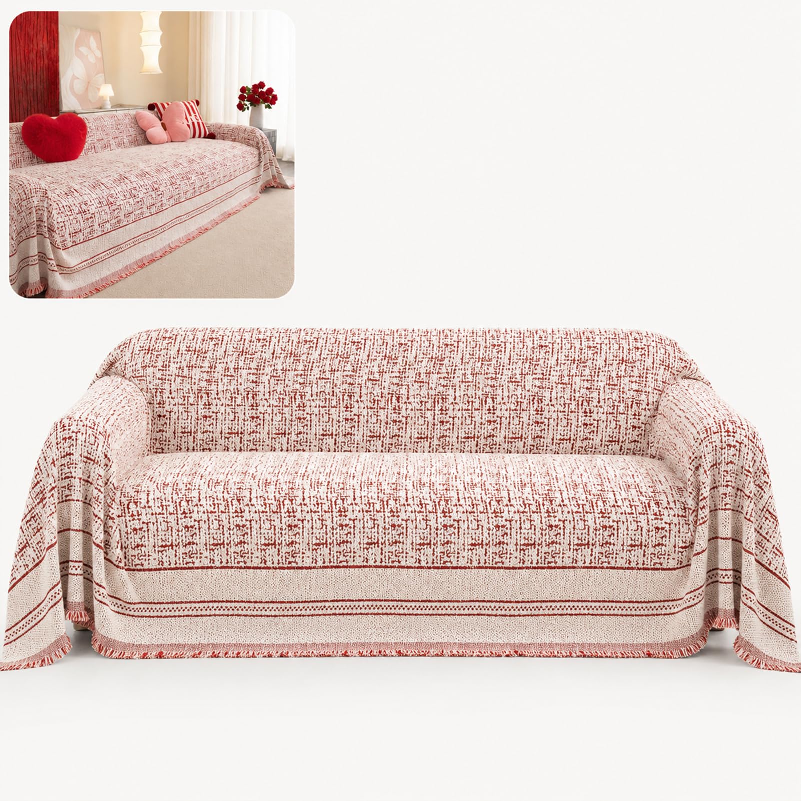 TJKK Boho Chenille Couch Cover for Dogs, Non Slip Sofa Cover, Couch Slipcover Covers for 2/3 Cushion, Furniture Protector with Tassels for Pets Washable (180x380cm,orange)