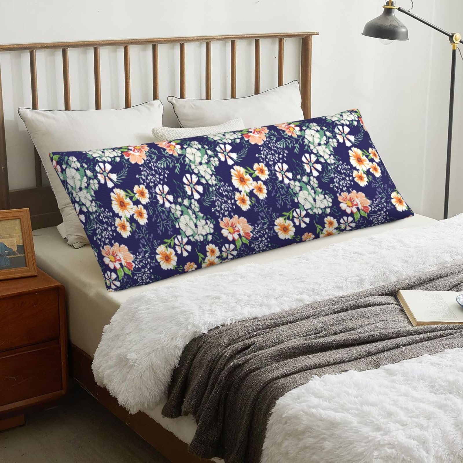Beautiful Flower Garden Floral Petal Leaves Meadow Orange, Body Pillow Cover with Zipper,Long Body Pillowcase 20 x 60 in