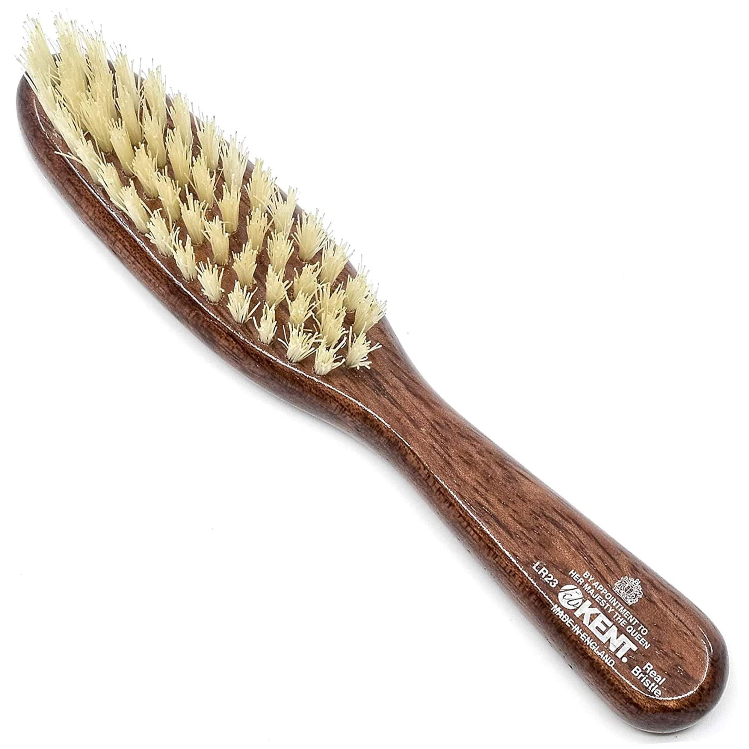 LR23 Finest Ladies Narrow Style, Danta Wood, Pure White Bristle Hair Brush - Short to Medium Length Hair, Handbag Sized, Made in England