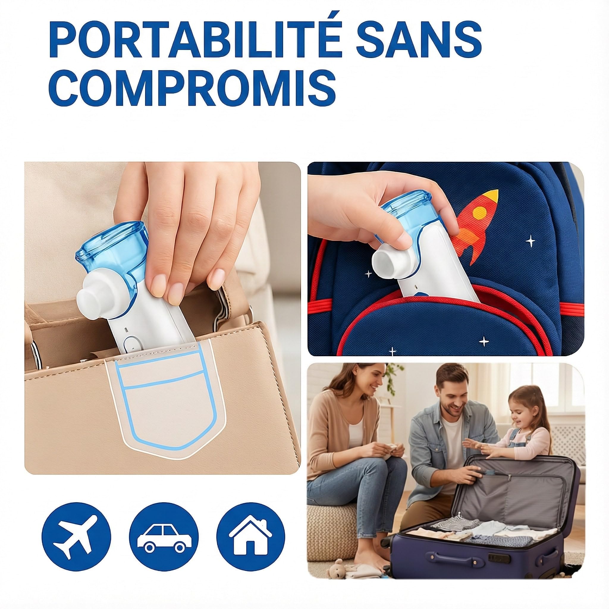 Medicinadellavoro.com - Nebulisateur Portable Silencieux Bebe et Adulte, Inhalateur Rhume Vapeur avec USB-C, Batterie Rechargeable et 2 Masques, Aerosol Medical Adultes Enfants Asthme et Bronchite