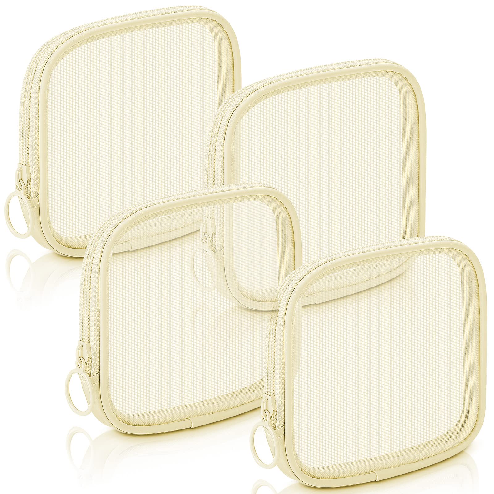 Weewooday 4 Pcs Mesh Makeup Bag Mesh Cosmetic Bag Travel Toiletry Bag Pouch with Zipper Mini Portable Makeup Cosmetic Travel Toiletry Purse Bag for Daily Toiletries Accessories (Beige, Small)