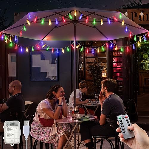 Luz C6 para sombrilla de patio, 32 pies, 64 luces LED para paraguas, control remoto, 8 modos, alimentada por bateríaUSB, inastillable, impermeable,