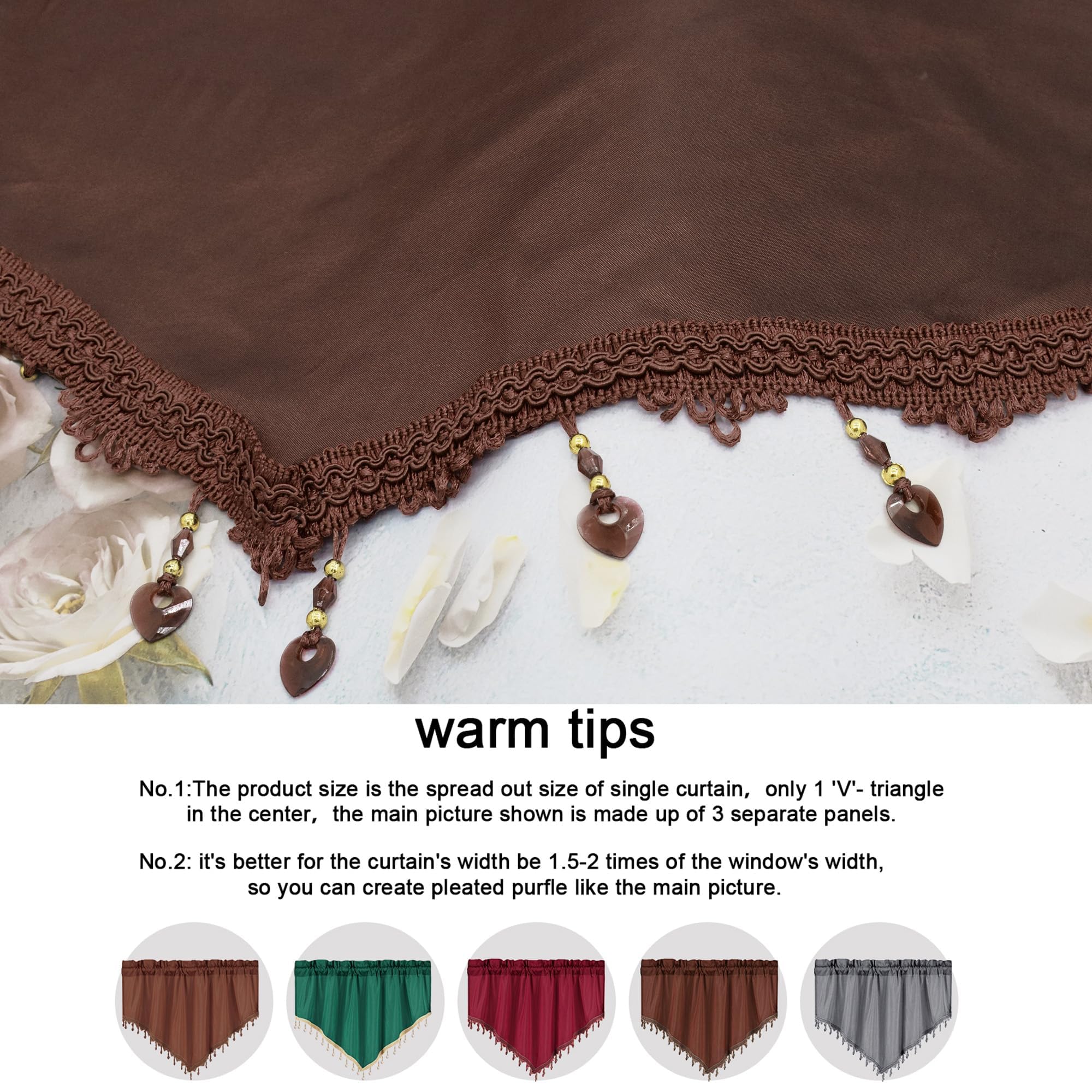 Molaxhome Swag Curtain Scalloped Curtain Valance Drape Sheer Lace Panel 1pc, Cloth Coffee, W 51.2" x L 23.6" (1 Panels) - Image 9
