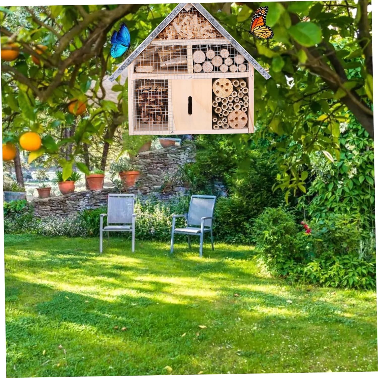 Bug House, Bug Hotel, Weatherproof Wood Bee Box, Hanging House, Decorative Bee Houses for the Garden, Bees, Ladybirds, Butterflies