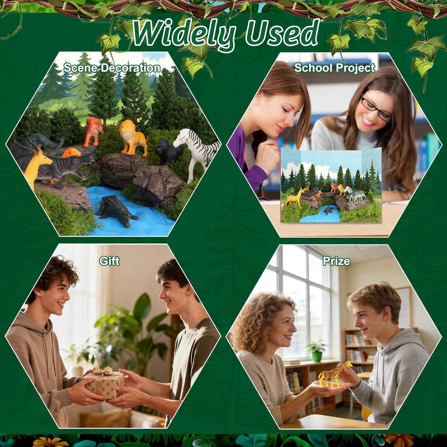 Draupnir 50 Pcs Forest Diorama Supplies Jungle Diorama Kit Forest Animals Figures Habitat Project Box Set Animals Model Scenery Kit DIY Crafts