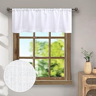 Pitalk White Valance for Windows 18 Inch Length Light Filtering Semi Sheer Linen Cotton Kitchen Valance for Bathroom Short Valance for Living Room Bedroom Bathroom Small Window Curtain Farmhouse Décor - Buy now
