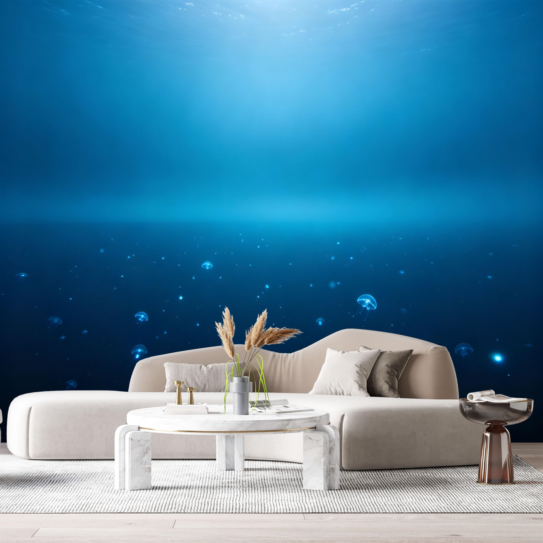 Custom Size Wall Murals Deep Ocean Marine Minimalist Bioluminescent Jellyfish Watercolor SelfAdhesiveWall Fabric Removable Wallpaper Wall Decor for Living Room Bedroom Bathroom