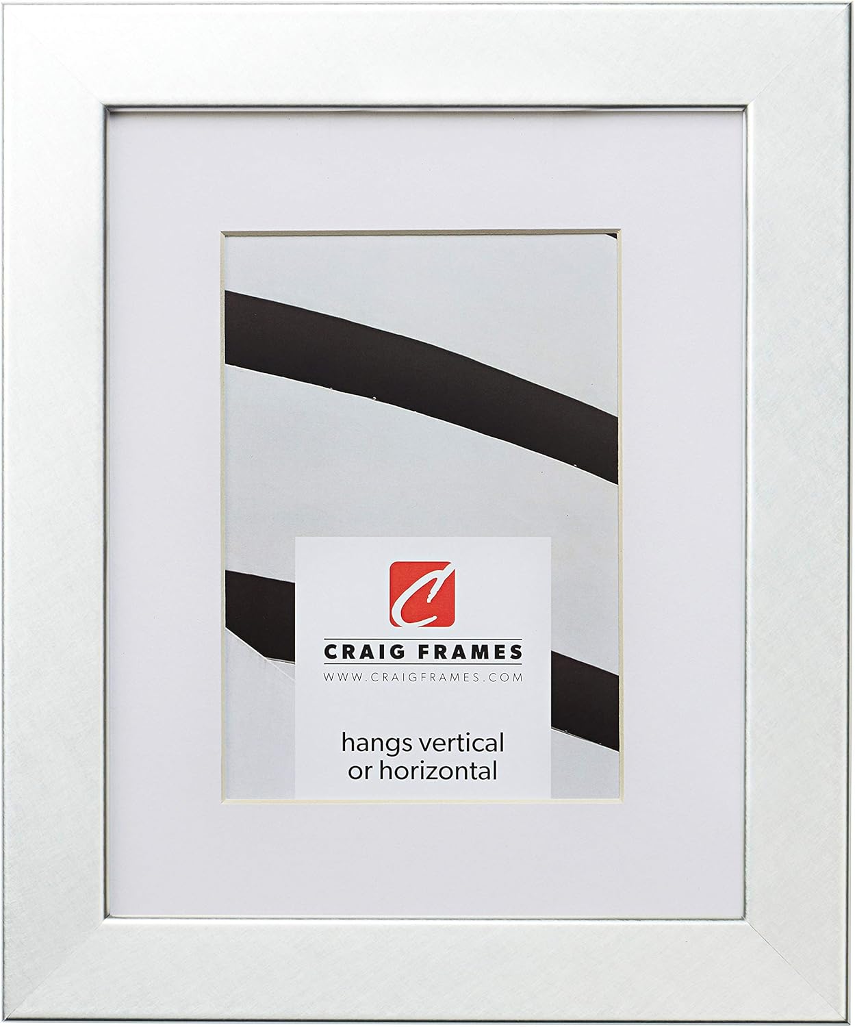 Craig Frames Bauhaus 125, 8 x 10 Inch Brushed Silver Picture Frame Matted to Display a 5 x 7 Inch Photo
