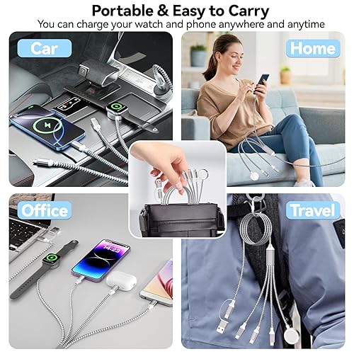 Miniatura 7 de Cargador iWatch de 6 pies5.9 ft, 4 en 2 USB AC a puerto iOStipo CMicro USBcargador de nailon trenzado multirápido cable de carga compatible con