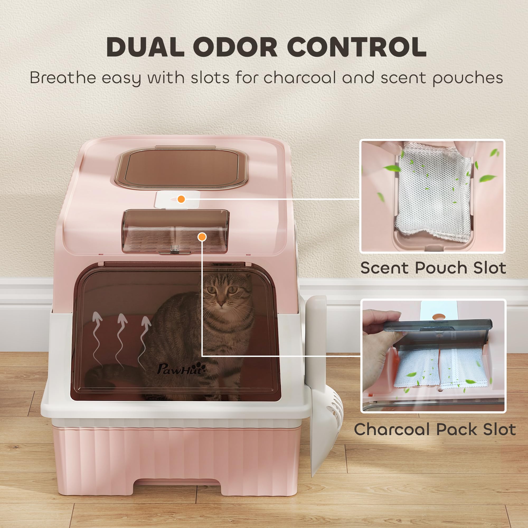 PawHut Caja de arena para gatos con tapa, bandeja extraíble para cajones
