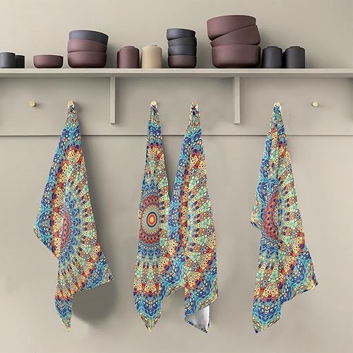 Miniatura 5 de Juego de 4 paños de cocina con diseño de mandala, suaves, absorbentes, para colgar y secar rápidamente, 18 x 28 pulgadas