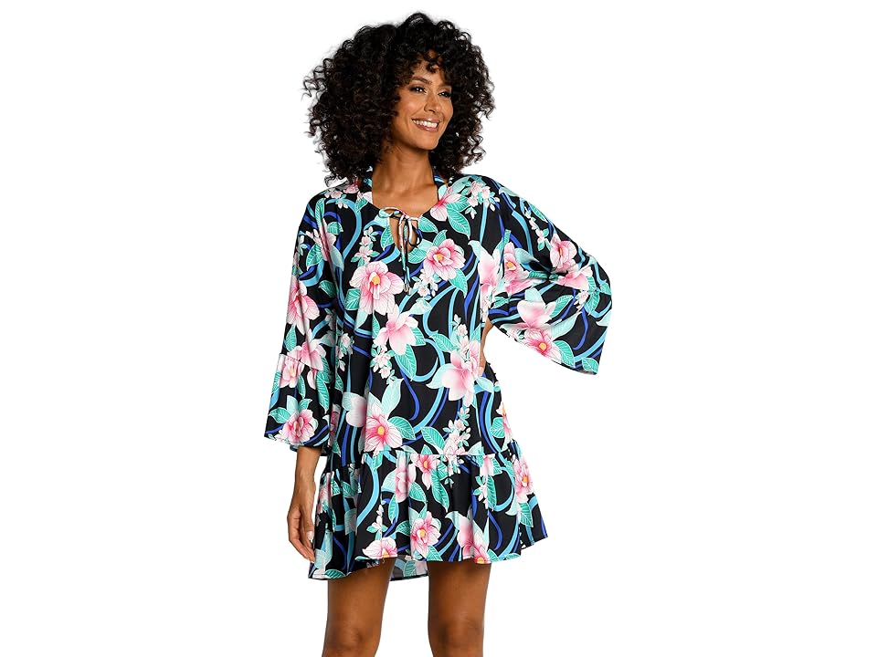 La Blanca Nightfall Blooms Flounce Tunic (Black) Women's Swimwear INTERNATIONAL SHIPPING