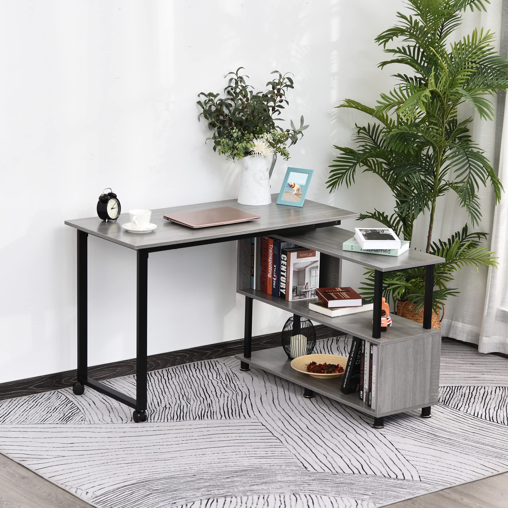 Buy Mobile LShaped Rotating Computer Desk with Storage Shelves