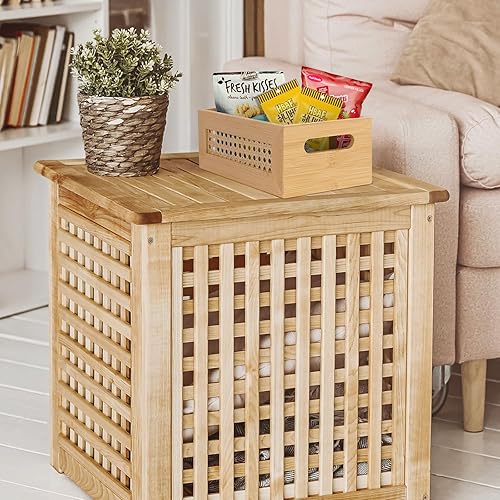 Miniatura 5 de LaMorée - Canasta de almacenamiento de ratán, cesta de almacenamiento tejida natural de bambú hecha a mano con marco de madera y asas, caja