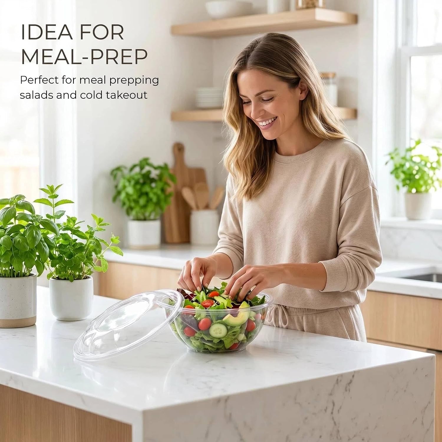 50 Pack 32 oz Disposable Salad Bowls with Lids, Forks & Dressing Cups, Complete Salad Container Kit, Clear Plastic Take Out Lunch Bowls for Meal Prep, Catering, Restaurant & Parties