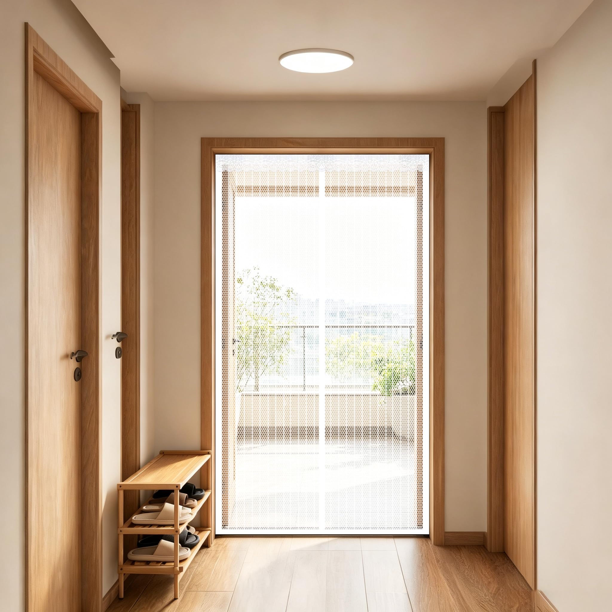 Fly Screen Door 145 x 210 cm Self Sealing Powerful Magnets Magnetic Fly Screen Doors with Powerful Magnets & Full Frame Magic Tape Suitable for Patio Doors Balcony Bedroom, White