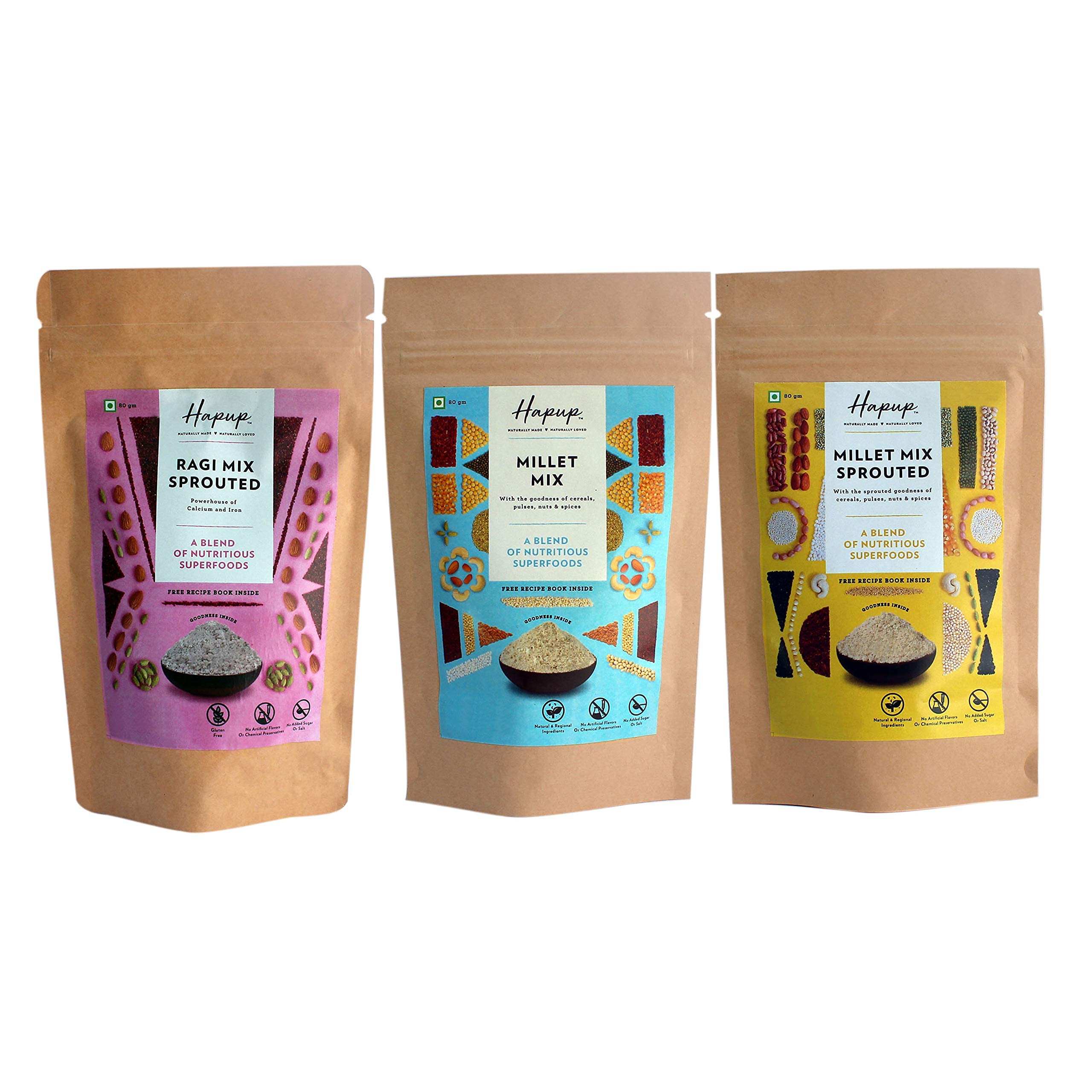 Hapup Millet Mix Sprouted, Millet Mix & Ragi Mix Sprouted (Ragi, Jowar, Bajra, Foxtail & more/No Preservatives, Added Sugars & Artificial flavor) 80 Gm each - Combo of 3 (B07ZTG7356) Amazon Price History, Amazon Price Tracker