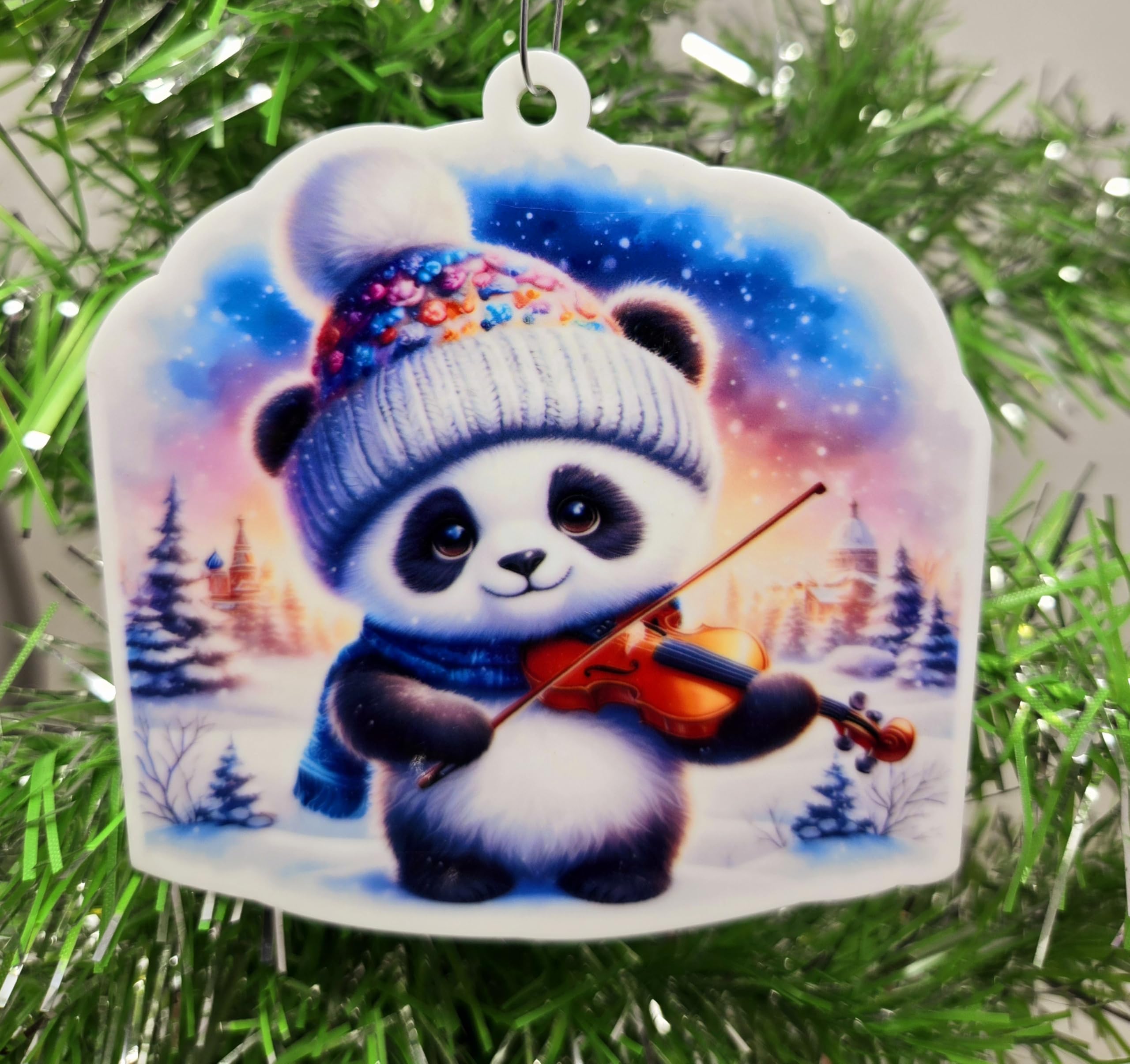 Décoration de Noël Panda violoniste en résine pour sapin festif