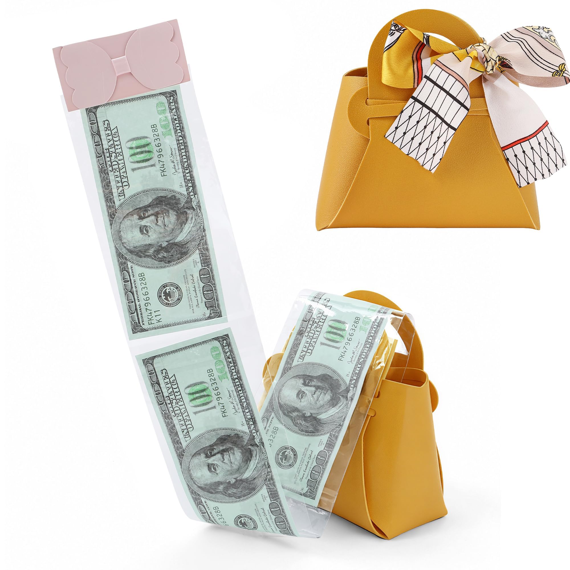 Litvana DIY Money Surprise Box - Leather Surprise Present Cash Box with Bow Money Pull-Out Bags for Birthday, Anniversary Mustard Yellow โ image 1